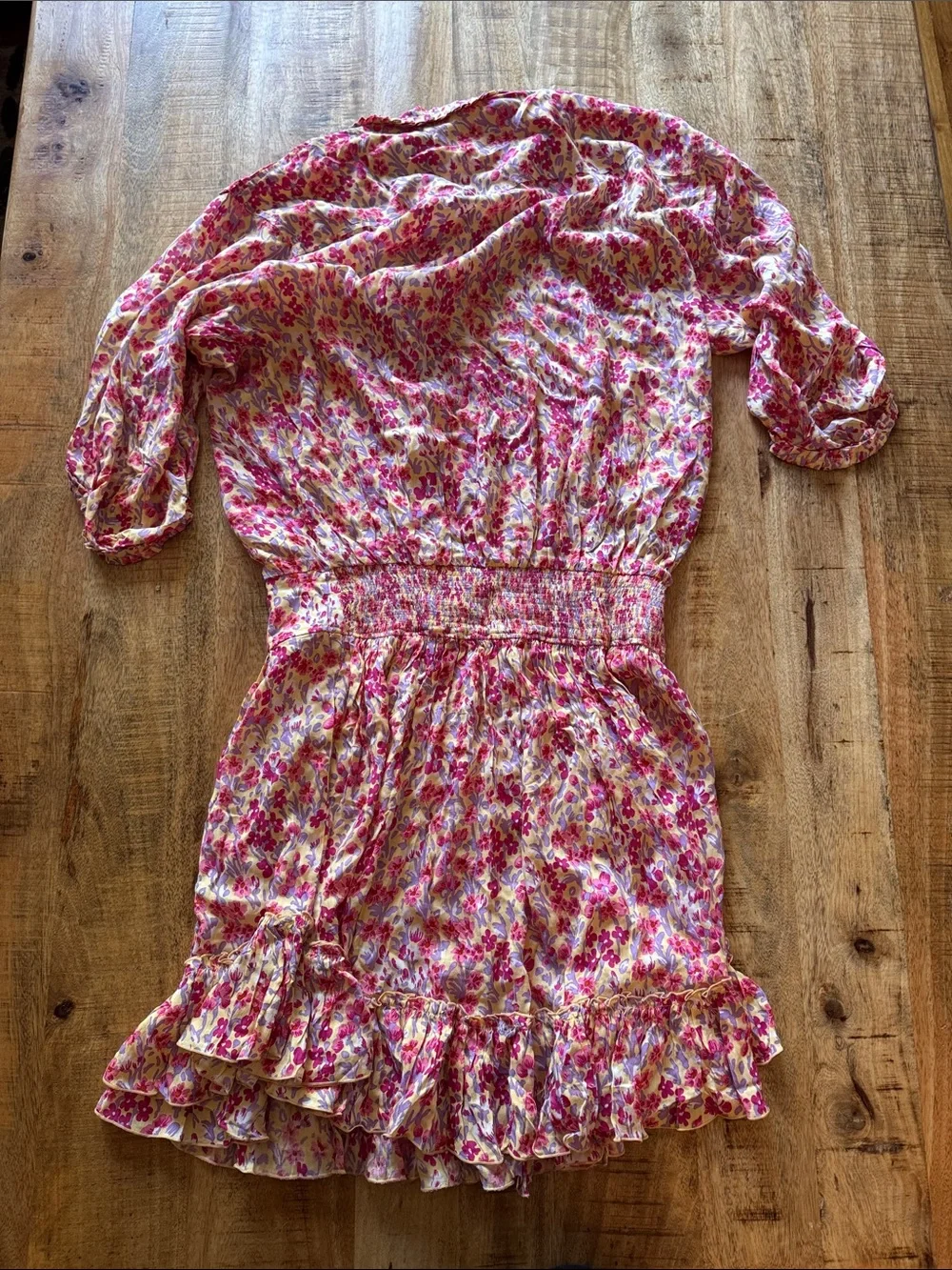 Poupette St Barth Caline Purple Daffodil Floral Tiered Ruffle Mini Dress NWT Lg
